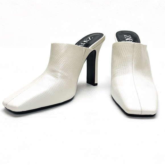 Zara White Heeled Mules